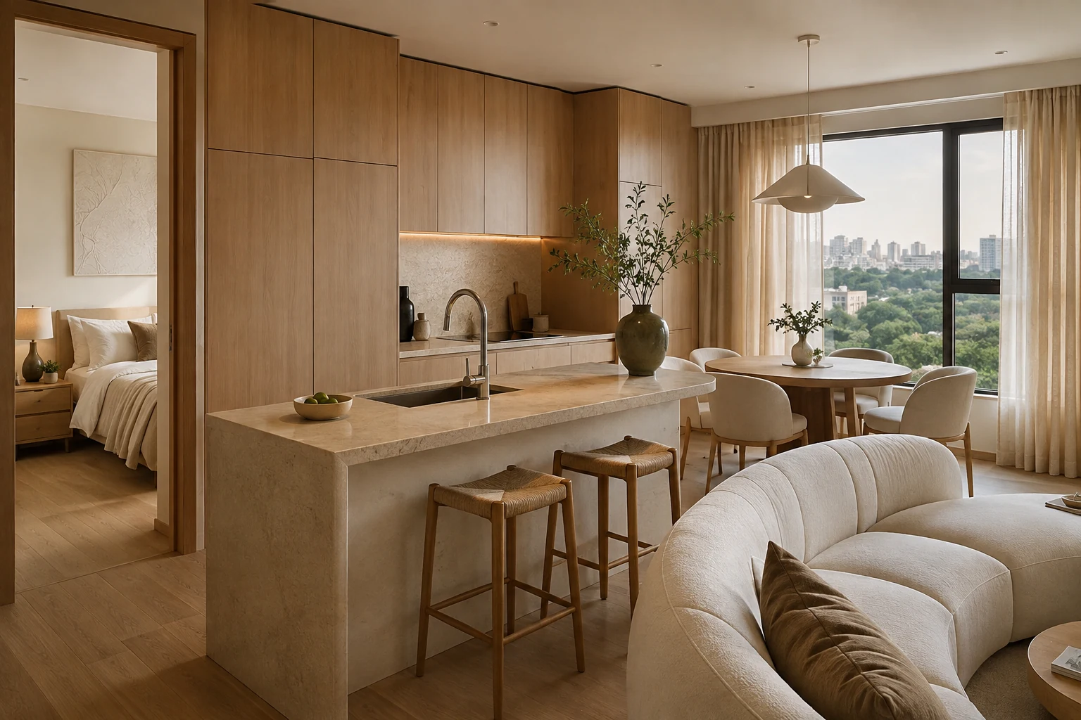 Góc bếp căn hộ · ảnh minh họa AI